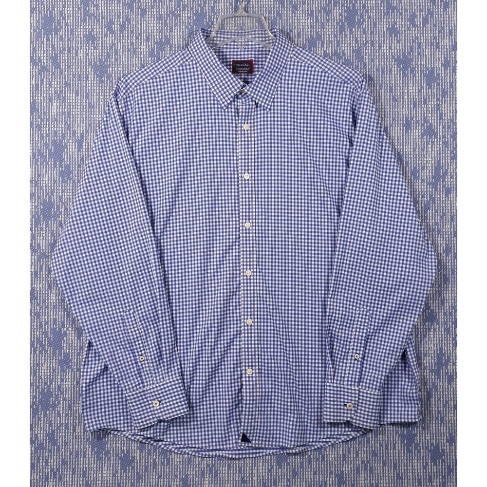 UNTUCKit Shirt Mens 3XL Nylon Elastane Fransola Stretch Performance Blue Gingham